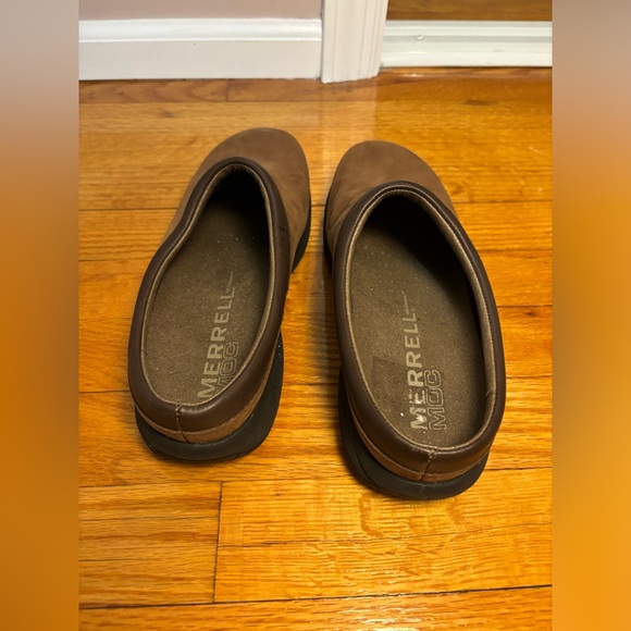 MERRELL Brown Leather Slip On Wedge Heel Clog Mule 8.5 - Picture 4 of 10